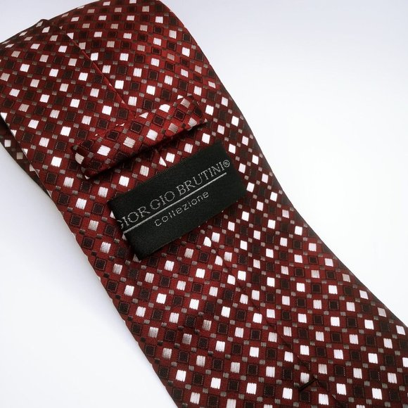 Giorgio Brutini Collezione Men's Tie Maroon Silver Geometric Diamond Print Ties - Picture 7 of 11